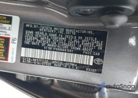 2017 Toyota Camry Le из США, поврежденный, VIN 4T1BF1FK6HU681691